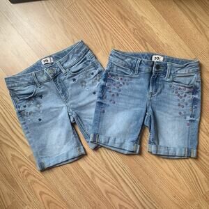 Lot 2 Girls Size 10 Jean Shorts SO Embroidered Bermuda Stretch Denim 6” Inseam